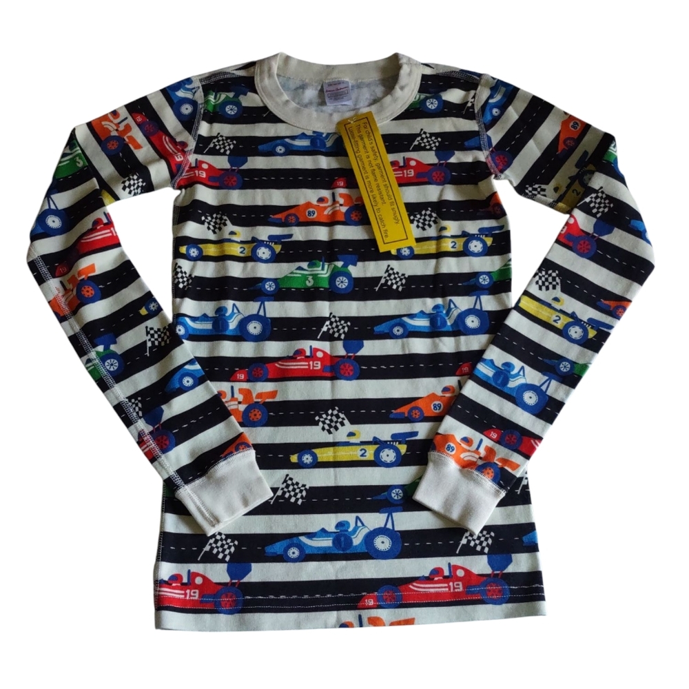 Hanna Andersson Youth Size 12 Stripe Race Car Long Sleeve Pajama Shirt